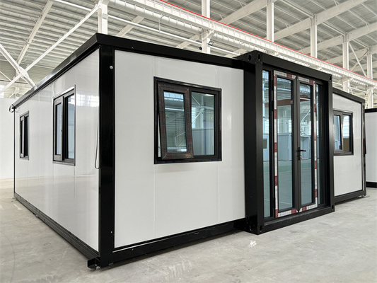 Mobiele opvouwbare uitbreidbare containerhuis Dubbele vleugel geprefabriceerd modulair veelzijdig